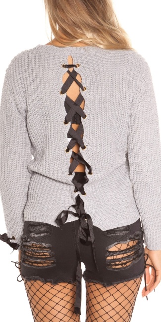 Trendy chunky knit jumper with lacing Grey
